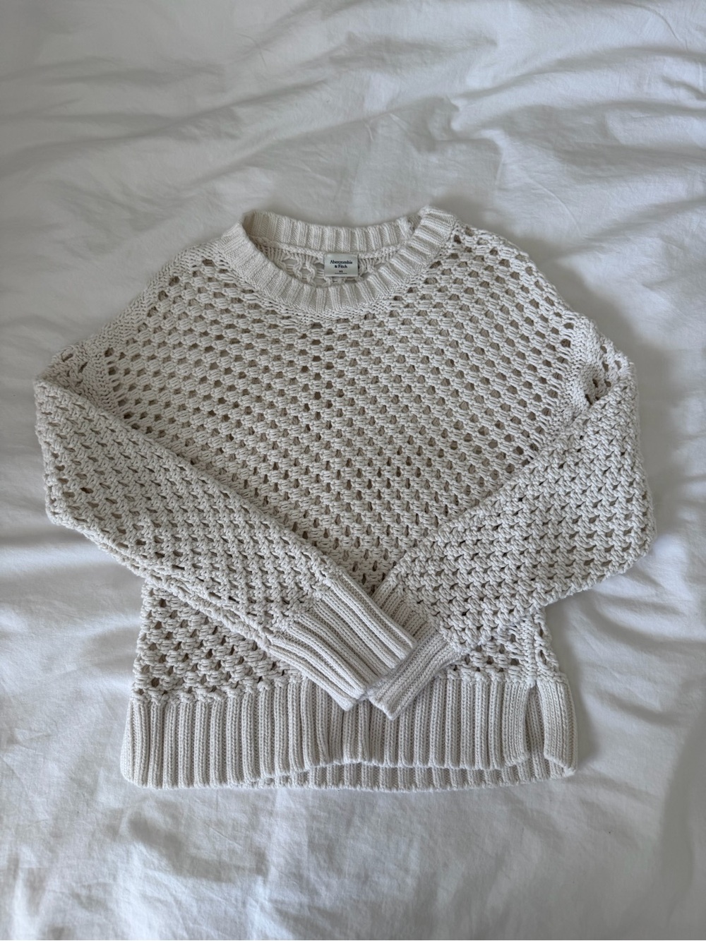 Abercrombie & Fitch Open-Knit Crewneck Sweater - Cream